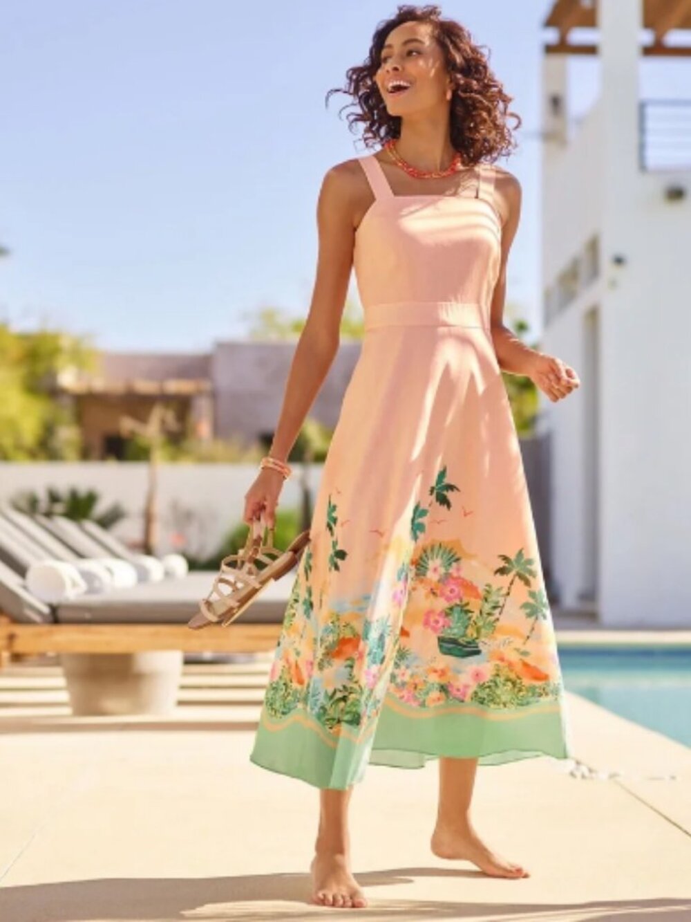 Talbots NWT Women's 10 Peach Orange Tropical Vacation Floral Resort Maxi Dress